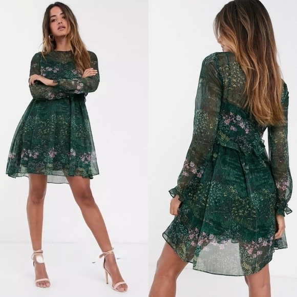 Ted Baker Sorella diamond print long‎ sleeve babydoll dress